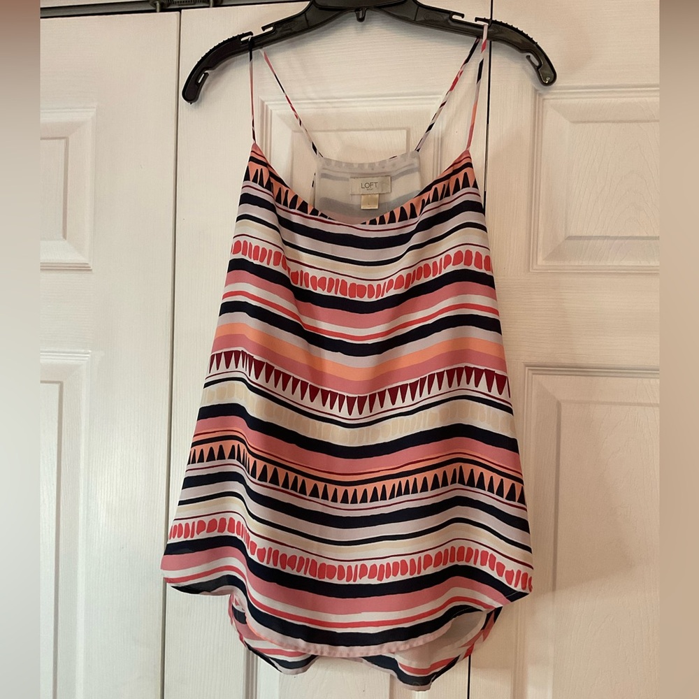 Loft Peach Black Cream Sleeveless Top Blouse Large